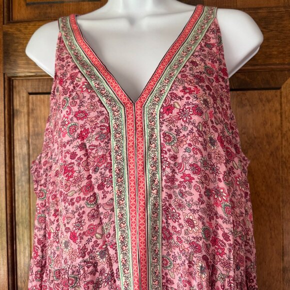 NWT J. Jill Pink w/Scattered Multicolor Flowers Sleeveless V-Neck Maxi Dress XL - Picture 3 of 12